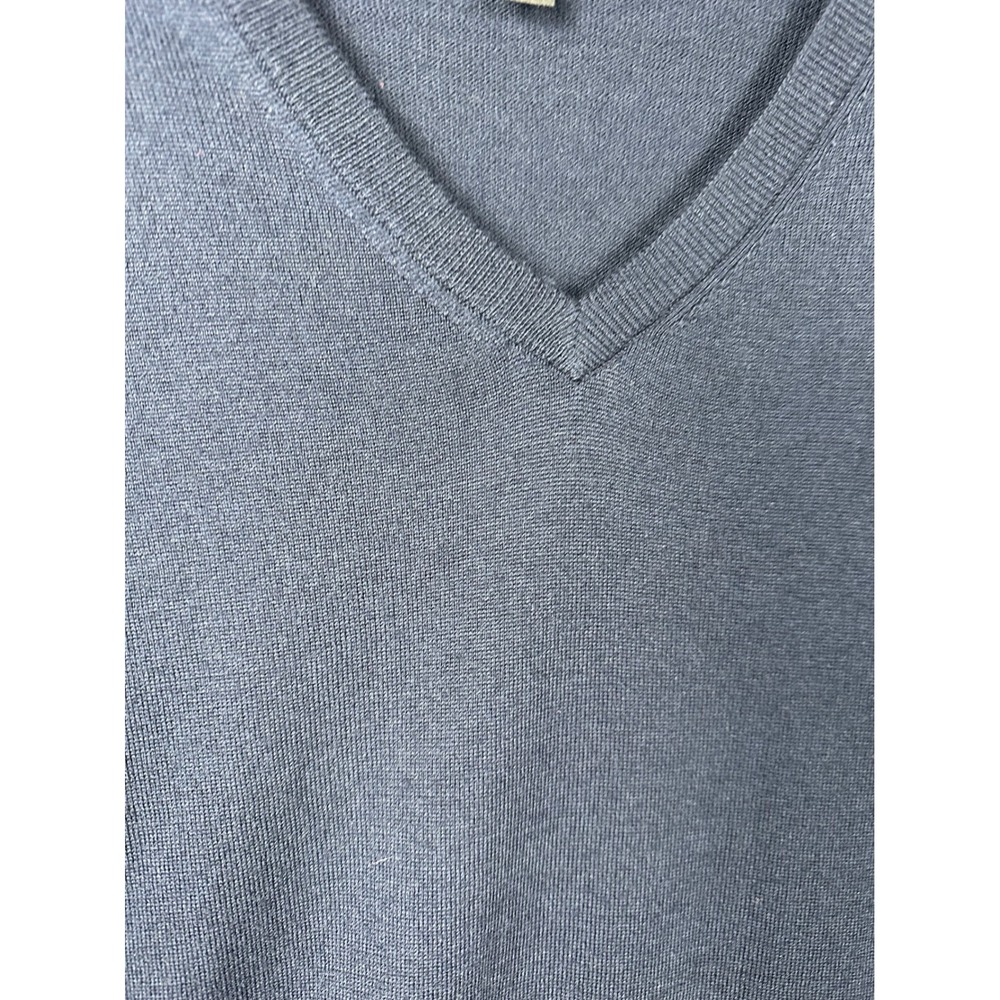 Express V-Neck Sweater Mens XL Navy Blue Merino Wool Blend Pullover Classic - Picture 6 of 7